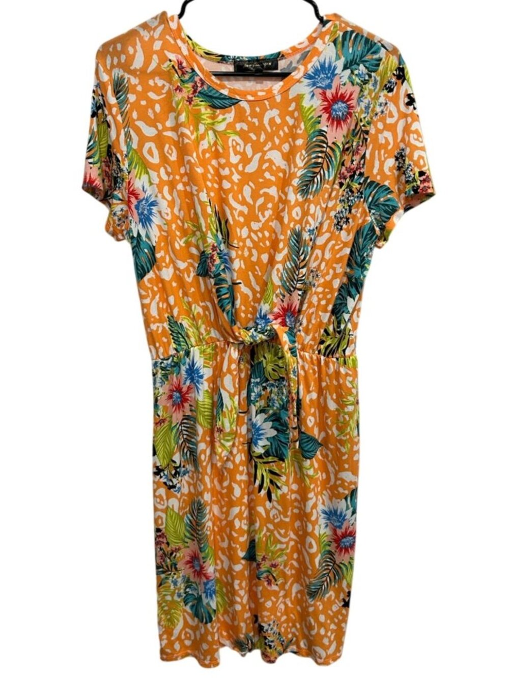 Lexington Avenue Large Floral Animal Print Tie Waist Dress Maximalist Boho Chic